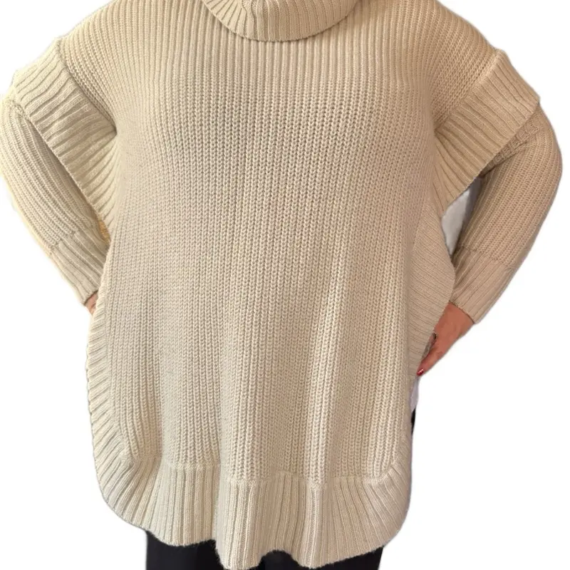 Cowl Neck Sweater - Soft Knit, Long Sleeves, Loose Fit, Perfect for Layering, Casual Wear, Beige