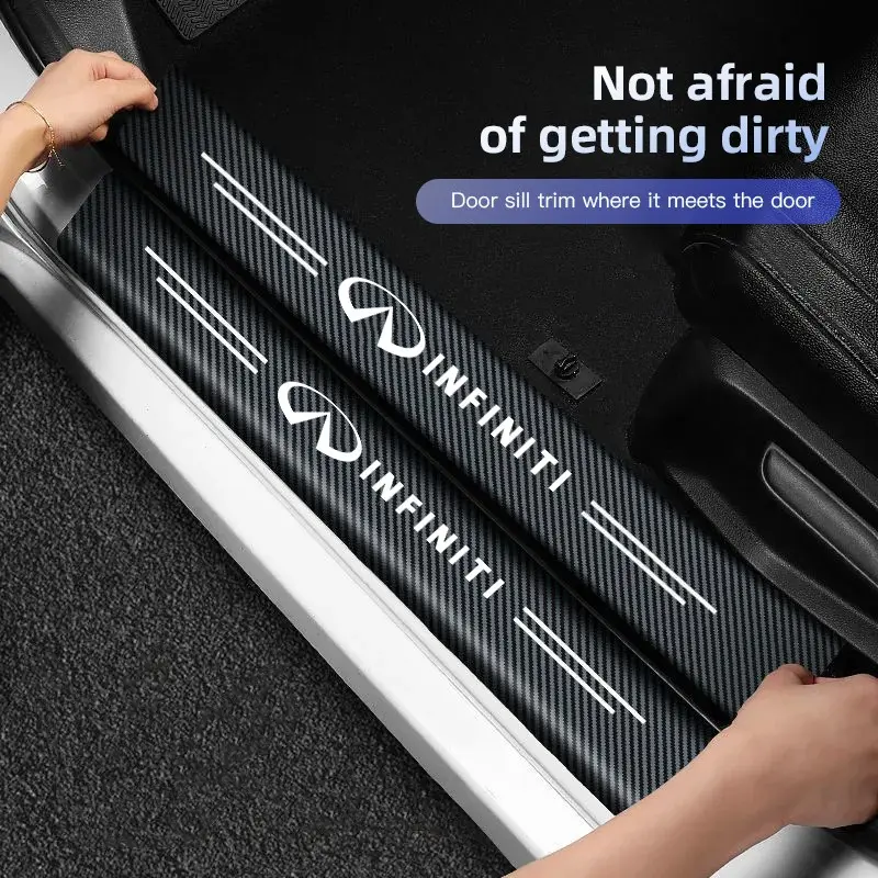 Carbon Fiber Car Door Sill Protector Stickers Car Decal Accessories Decal For Cars For Infiniti QX50 QX60 Q70L QX70 QX55 Q50 FX35 Q30 G37 JX35 G35 Q60 QX80 QX30 ESQ G25 G37 FX37 FX50 EX35 EX25 EX37 Automotive Decals Automobile Decals