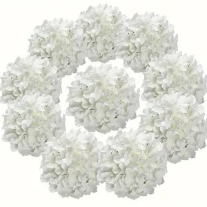 10PCS Hydrangea Artificial Flowers, Faux White Flowers for Wedding Centerpieces, DIY Bouquets, Bridal Shower, Floral Decor Home Decoration without Stems (VASE NOT Included)