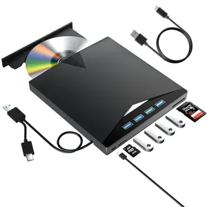 Laptop External CD DVD Drive, [7 in 1] Type-C CD/DVD Player USB 3.0, Portable CD/DVD ROM Burner with TF/SD Card Slot for Desktop Windows 11/10/8/7 Linux Mac OS (Black)