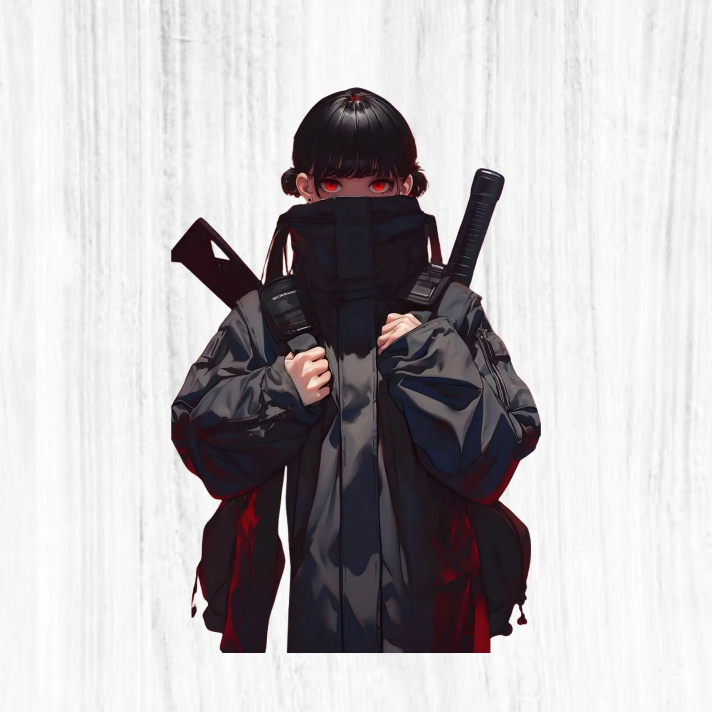 Ninja Anime Girl Red Eyes Sticker, Tactical Assassin Anime Vinyl Decal Laptop Car Waterproof