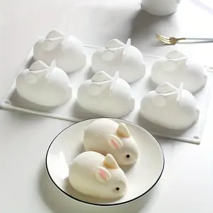 8.03in 1pc Easter Rabbit Shape 6 Grids Silicone Mousse Cake Mold Soap Making Tools Pastry Baking Molds Form For Plaster DIY