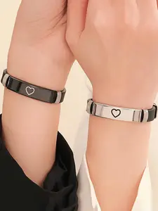 2 Piece Heart Shaped Glowing Couple Night Glow Bracelets, Daily Wear Valentine's Day Gift Set, Casual Silicone Wristbands, Couples Bracelet Set