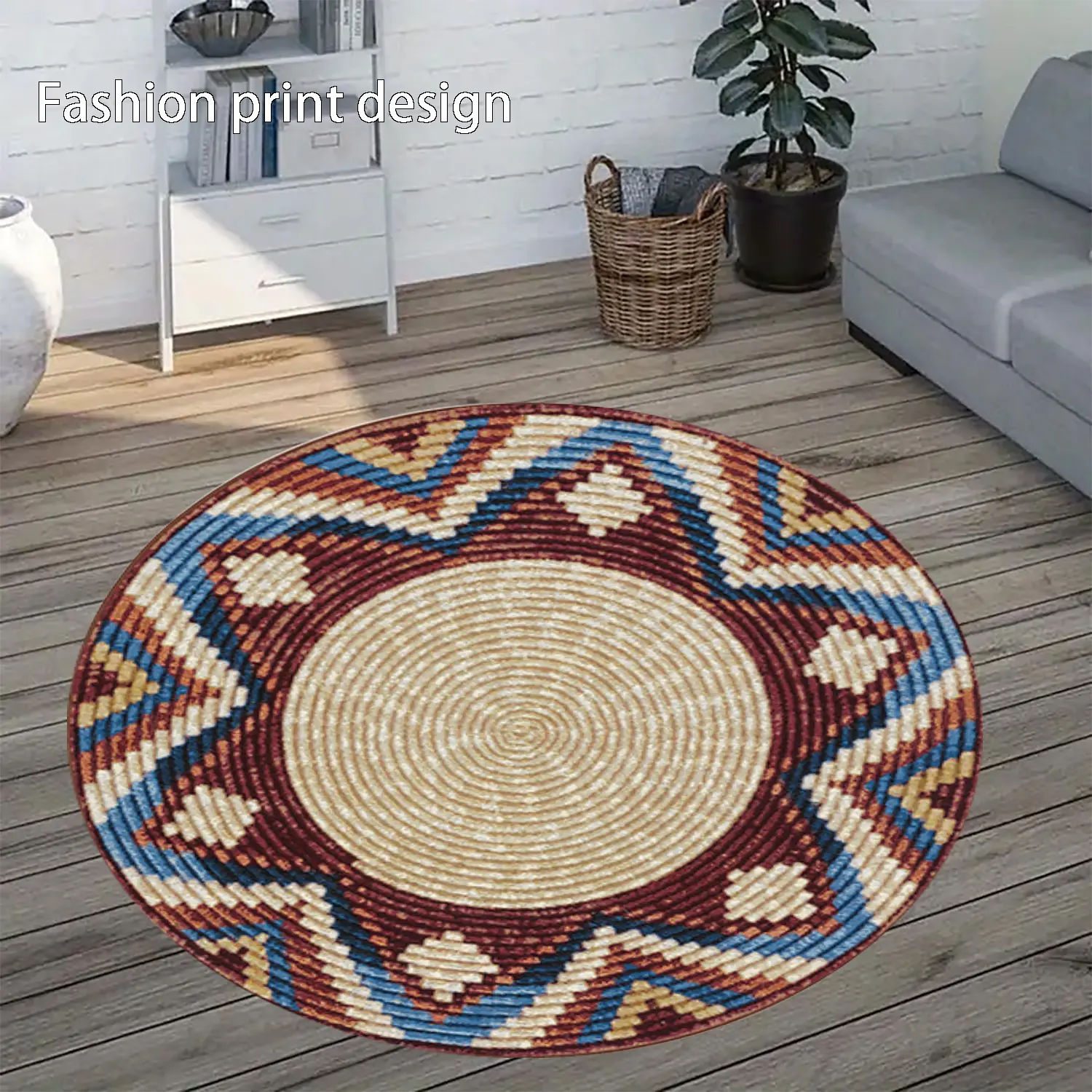 1 piece of blue woven rope 2D plan circular pattern floor mat, Moroccan geometric Home Decorative Rugs, suitable for bedroom bedside decoration, living room home decoration, balcony decoration, kitchen, bathroom, available in all seasons