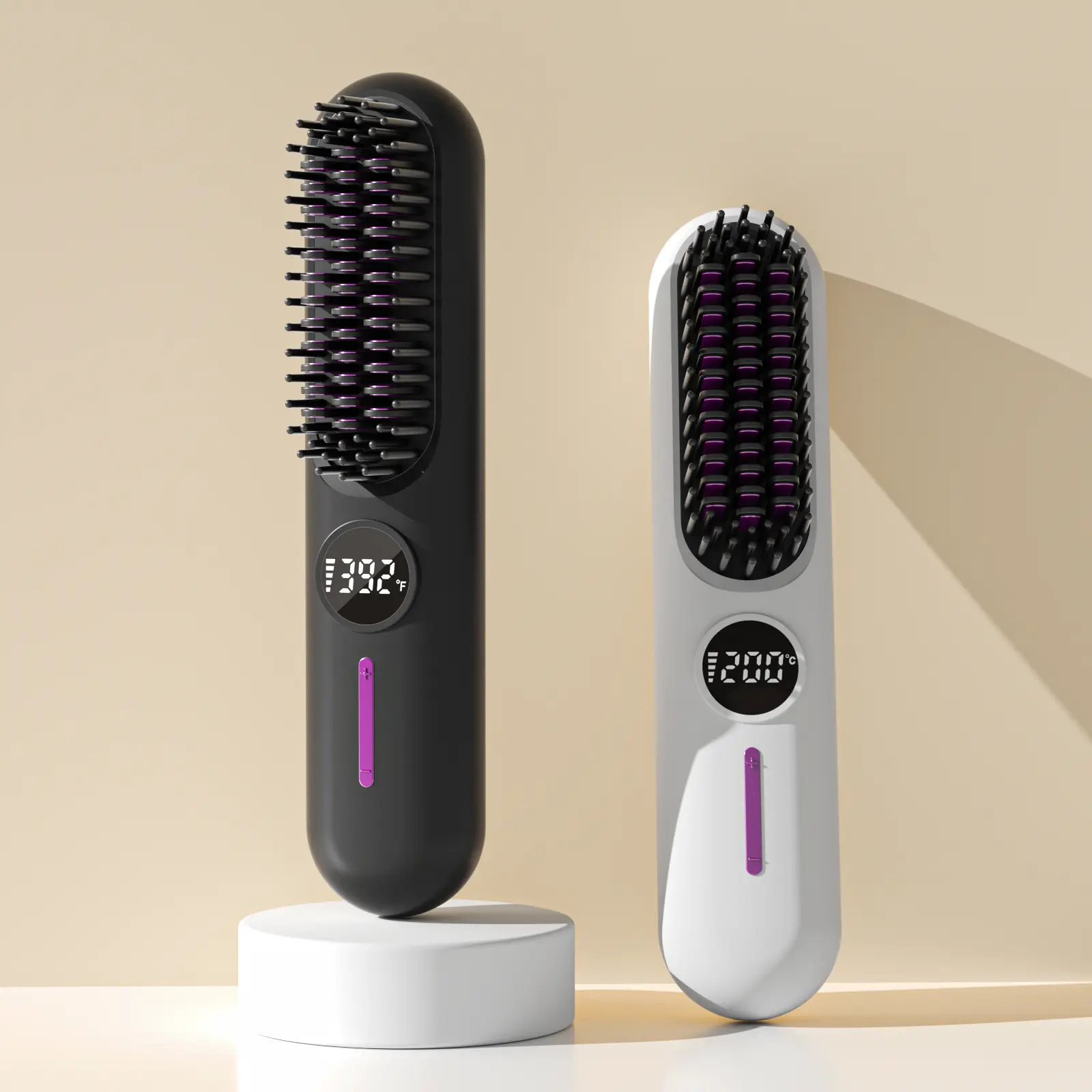Wireless Hair Straightener Brush for Women, Portable Mini Ionic Hot Comb, Heated Brush, Thermal Brush Straightener, Cordless Straightener, Dual Function Curler and Straightener, USB Rechargeable