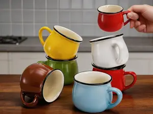 6-piece set of 5oz mini ceramic coffee mugs. Small espresso cups with handles, microwave and dishwasher safe. Suitable for daily use and gifting.