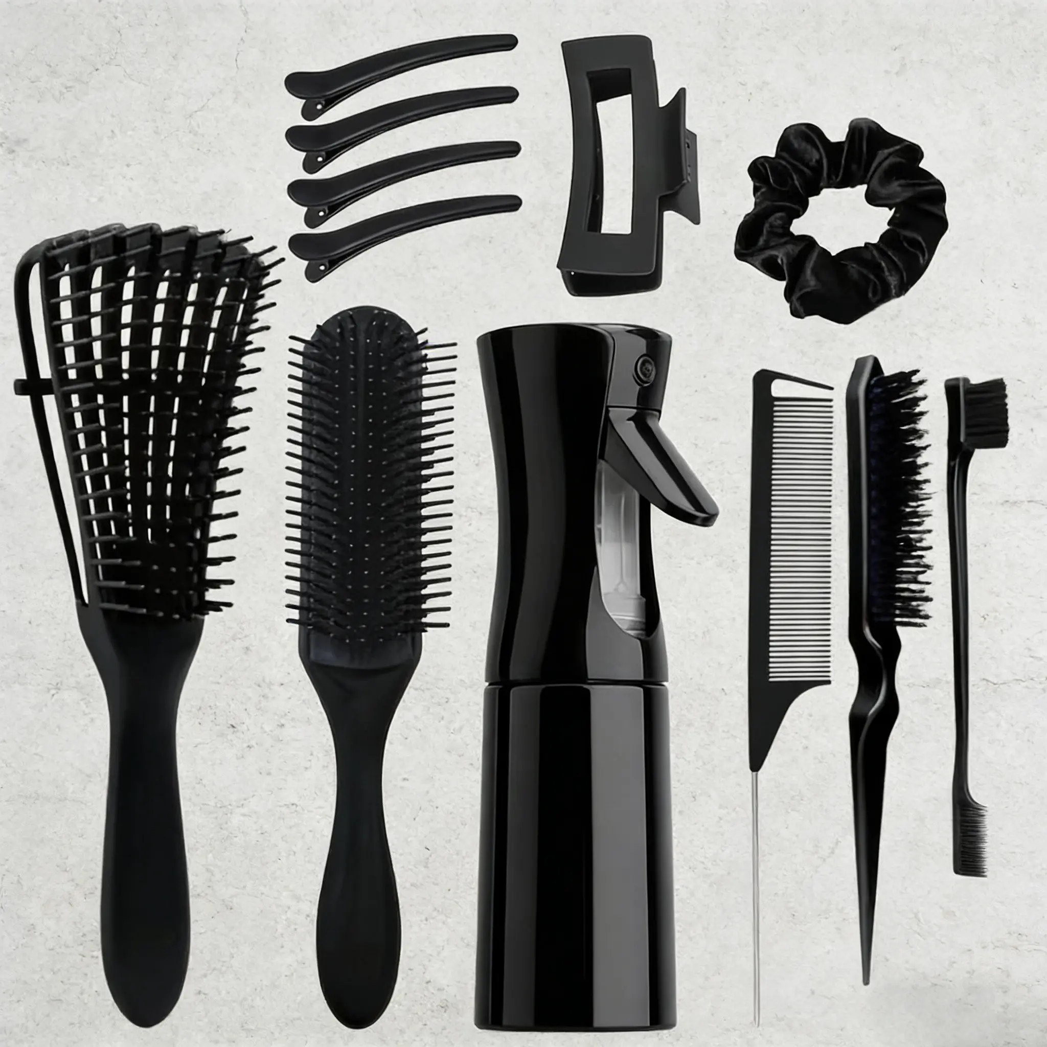12-Piece Hair Styling Kit, Home Hair Kit, Hair Styling Tool, Styling Bundle, Includes Various Brushes, Spray Bottle, Large Clips, Elastics, Duckbill Clips, Suitable for All Hair Types