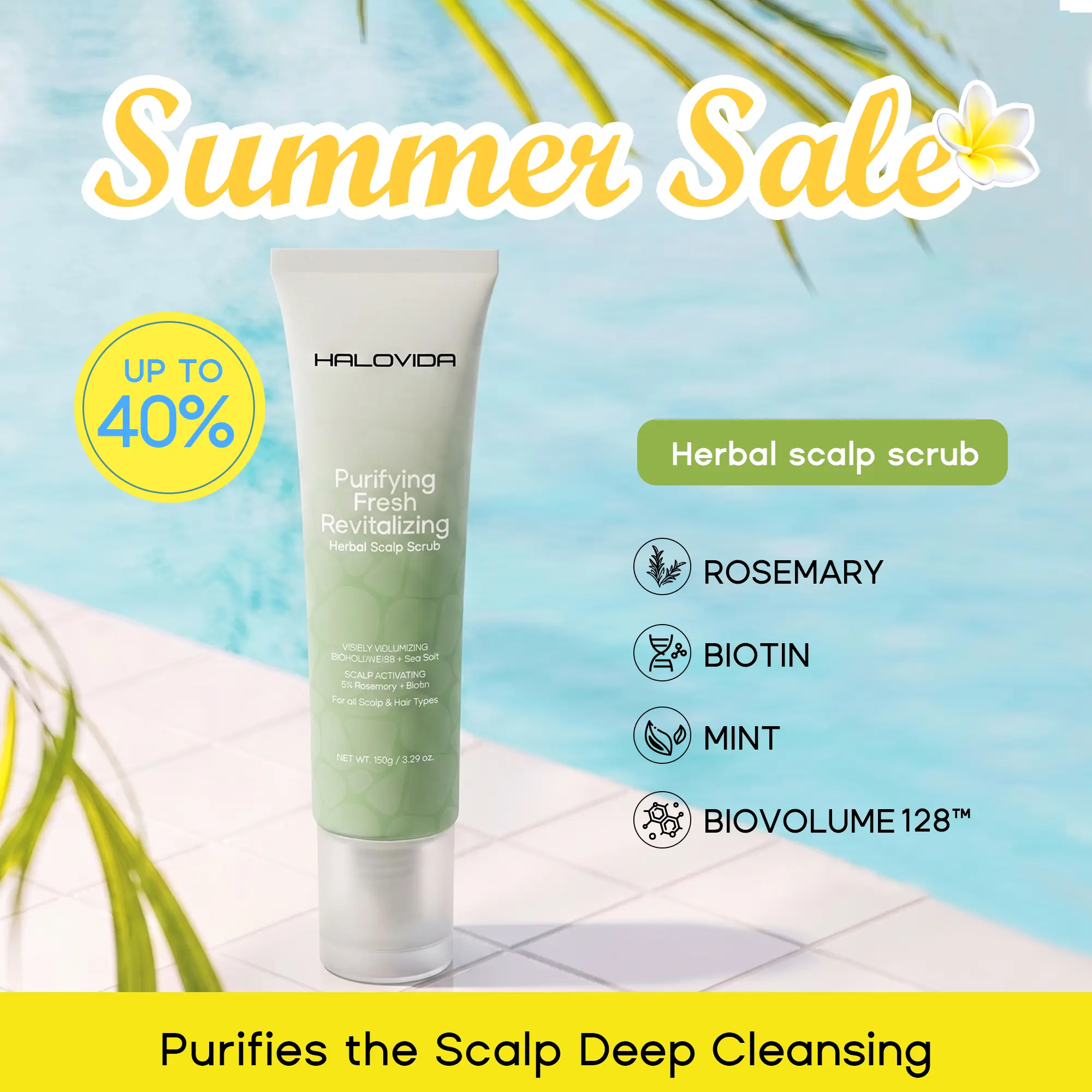 Halovida BIOVOLUME128, Biotin, Rosemary Mint Herbal Scalp Scrub Shampoo for Scalp Calming, Natural Volume Boosting, Deep Cleansing & Hair Refreshing All-in-One,Gentle,Paraben-Free, Gentle Formula,Holiday Haul, 150g