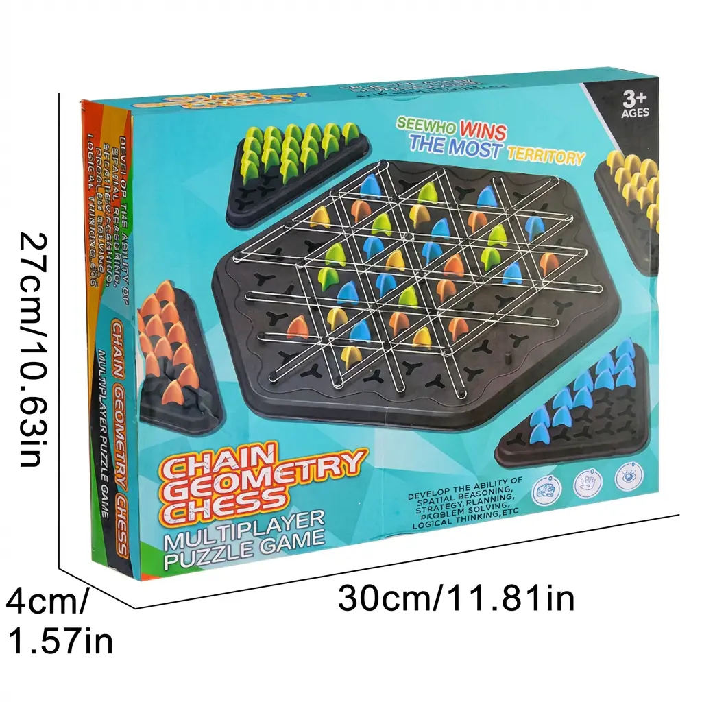 Chain Triangle Chess Battle Board Game - STEM Abs-Focused Rubber Band Territory Toy, 2-4 Player 6-99 Age Range Game Night Pick with 84 Tokens, Screen Time Alternative for Fun with Friends