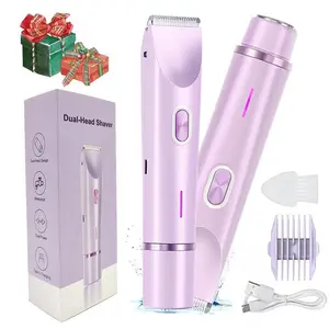 Bikini Trimmer for Women, Electric Shaver and Razor Rechargeable 2-in-1 Body and Facial Epilator, Dual Heads for Painless Trimming of Pubic Hair, Face, Underarms and Legs, IPX7 Waterproof. Christmas Gift New Year Gift Shaving Grooming