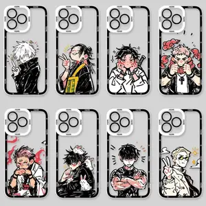 Kawaii Colored Line Art Chibi Style Jujutsu K-Kaisen JJK Exclusive Artistic Phone Cases For iPhone 17 Promax Pro Air 16 Plus 15 14 13 12 11 Transparent TPU Shockproof Protective Cover Gift For Birthday Christmas Valentine Halloween