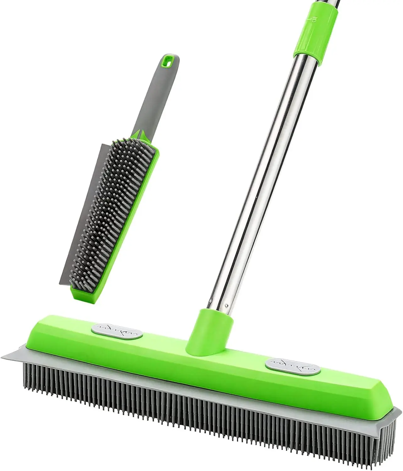 Pet Hair Remover Broom - 2-in-1 Universal Plastic Bristle Rubber Tool with Squeegee, 57-in Adjustable Long Handle, 13"w x 54"h, Comfortable, Removable & Washable, Single Item for Carpet, Hardwood Surface Cleaning