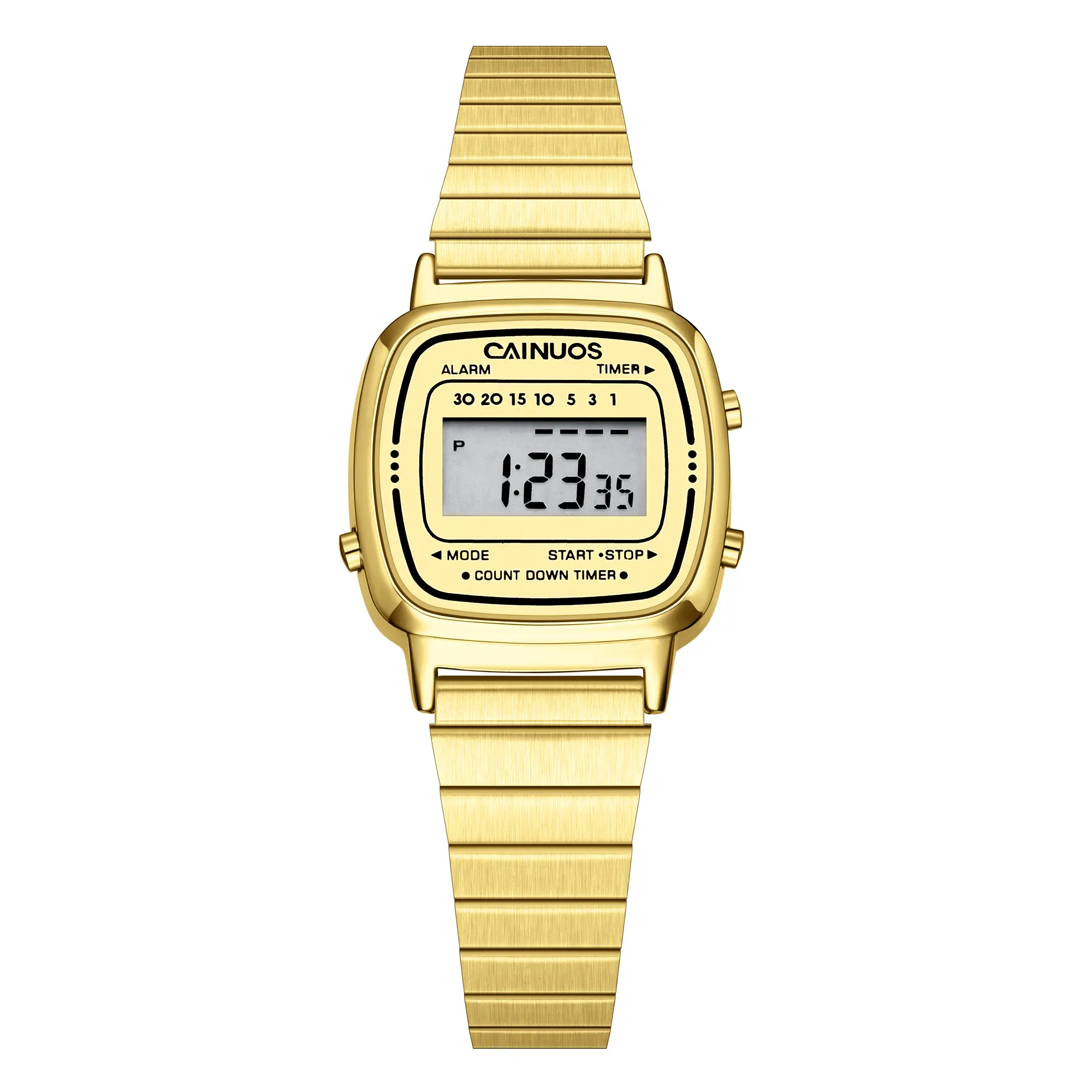 CAINUOS 8005 Women's 24mm Retro Digital Watch, 8.8mm Ultra-Thin 39g Lightweight Stainless Steel Watch with Date, Chronograph & Alarm, Hardlex Crystal Casual Fashion Wrist Watch Open Dial