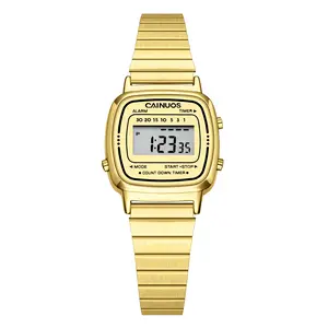CAINUOS 8005 Women's 24mm Retro Digital Watch, 8.8mm Ultra-Thin 39g Lightweight Stainless Steel Watch with Date, Chronograph & Alarm, Hardlex Crystal Casual Fashion Wrist Watch Open Dial
