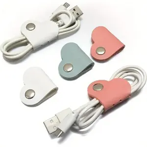Data Cables in Heart Shape Made of PU Material, Available in Packs of 6, Along with Ear Wires And Storage Buttons, Cable Organizer Clips