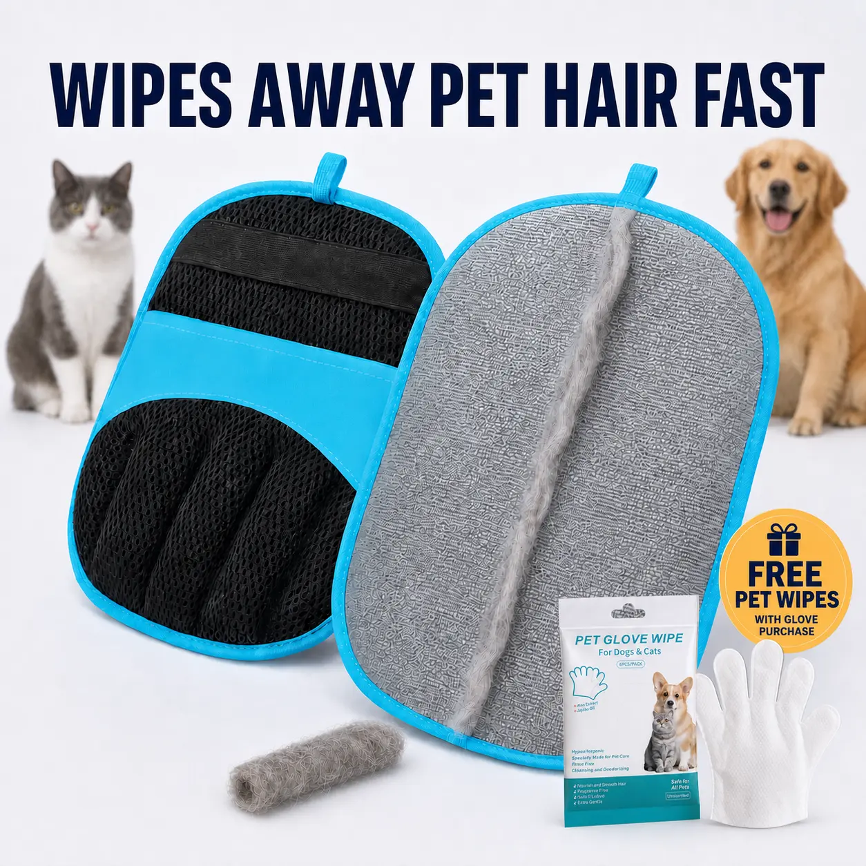 [Buy 1 Get 1 Free] PAWSURD Reusable Electrostatic Pet Hair Remover Glove - 5-Finger Universal Fabric Cleaner, Directional Quick Clean Tool for Couch, Carpet, Car Seats, Washable No-Refill Mitt That Removes Hair for Cats & Dogs