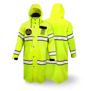 KwikSafety TORRENT High Visibility Rain Gear (FOLDABLE HOOD) Class 3, Type R ANSI Tested OSHA Compliant Hi Vis Trench Coat Reflective PPE - Model No.: KS5506