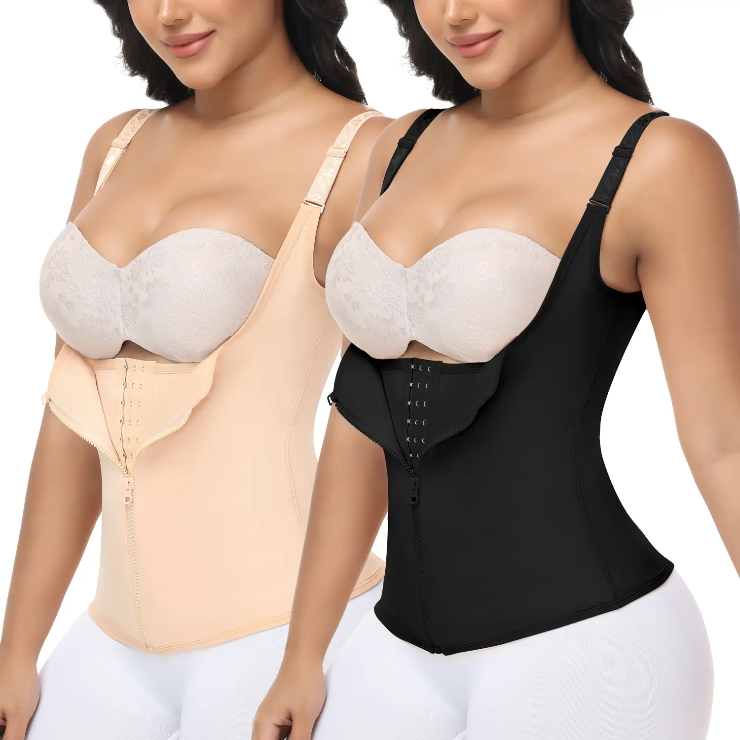 Women's Waist Trainer Corset Vest with Zipper & Hook-and-Eye Closure, Adjustable Straps - Abdominal Binder, Tummy Control Compression Shapewear, Body Slimming Sportswear Fajas Para Mujer
