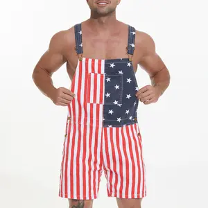 Bindefon 4th of July Stretch Overalls Shorts American Flag Jumpsuit Festival Work Coveralls Mens Clothes Womenswear