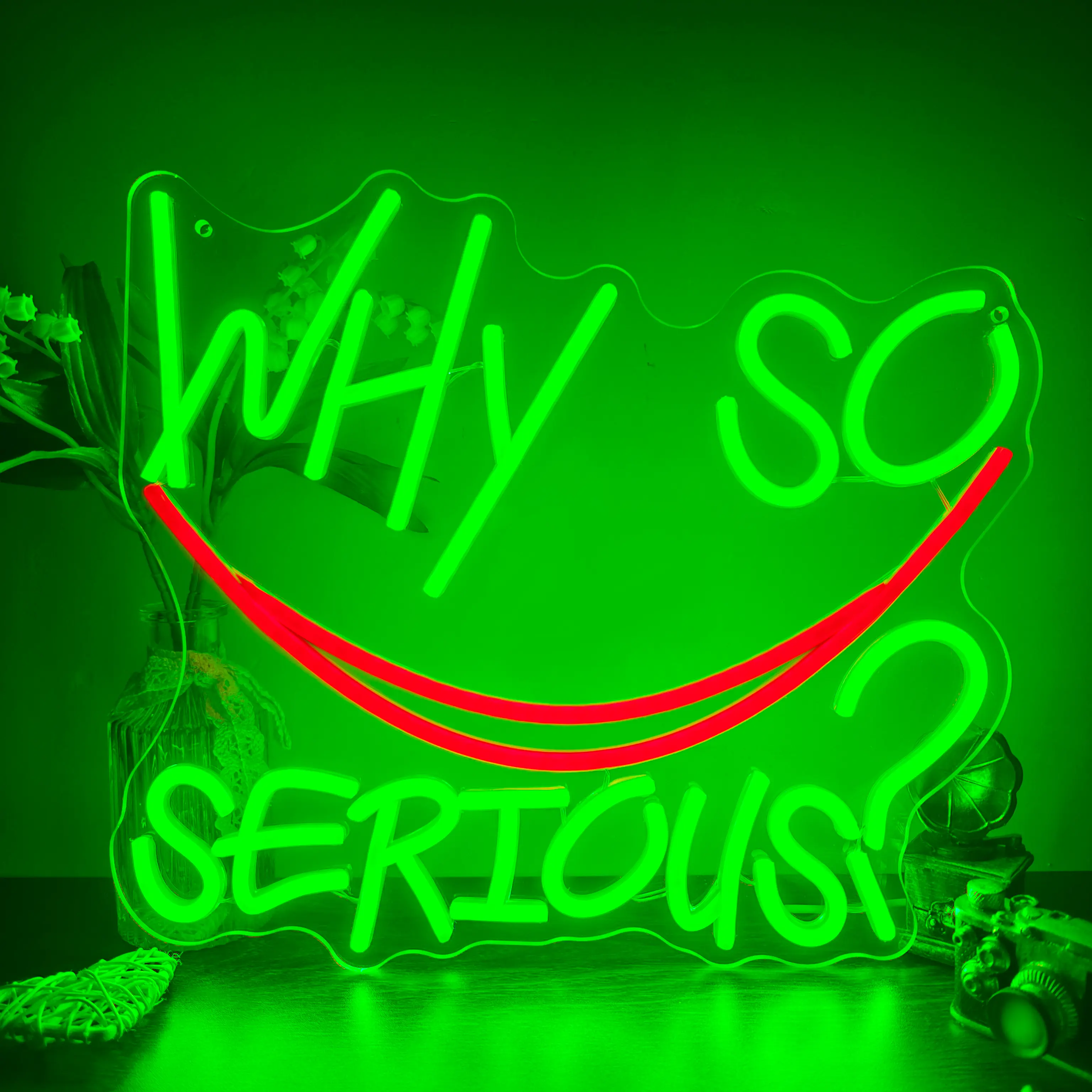 "Why So Serious?" Joker Neon Sign - USB Powered, Wall-Mounted, Energy-Efficient LED Light for Bedroom, Living Room, Man Cave, Bar, Game Room, and Club Decor, Living Room Birthday Party