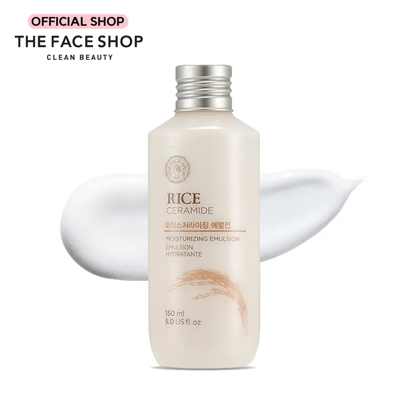 THE FACE SHOP Rice Ceramide Moisturizing Emulsion - Lightweight, Brightening, Hydrating - Strengthens Skin Barrier, Korean Skincare
