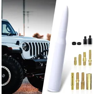 1 PC Car Bullet Antenna, Alloy Copper Stable Radio Signal Receiving Replacement Adapters Antenna, Auto Modification Accessories, Compatible with Ford F150, Wrangler, Jeep, Chevrolet (White)
