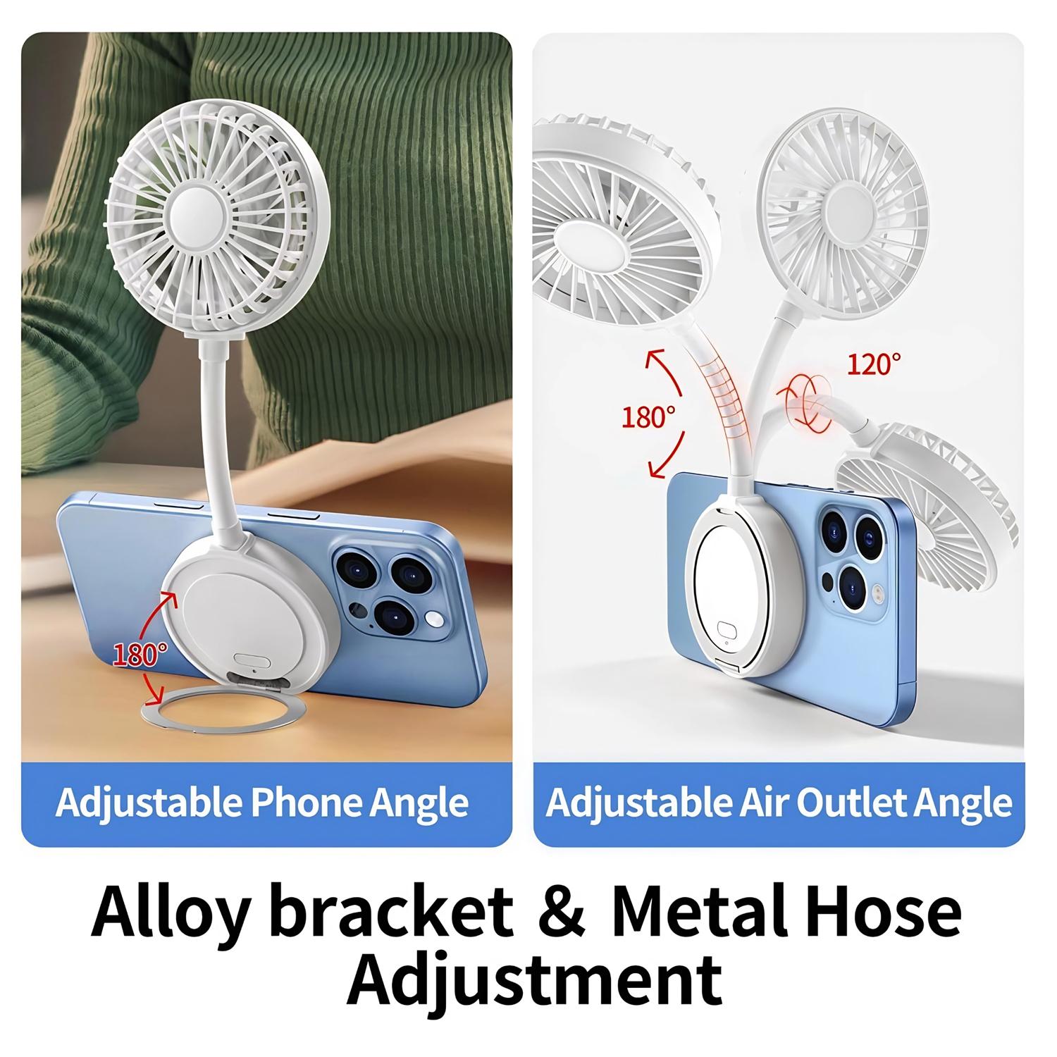 3 Speed Adjustments Magnetic Cell Phone Fan Handheld Folding Mini Fan USB Rechargeable Fan with Stand for Desktop Classroom Bedroom