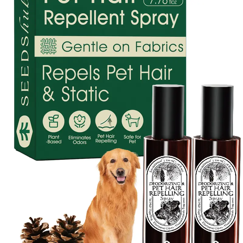 4-in-1 Pet Hair Repellent Spray - Plant-Based Enzymes, Gentle on Fabrics & Furniture, Anti-Static, Pet-Safe, Pine Nut Scent Fabric Refresher, 6.76 fl oz Dog & Cat Hair Resistent