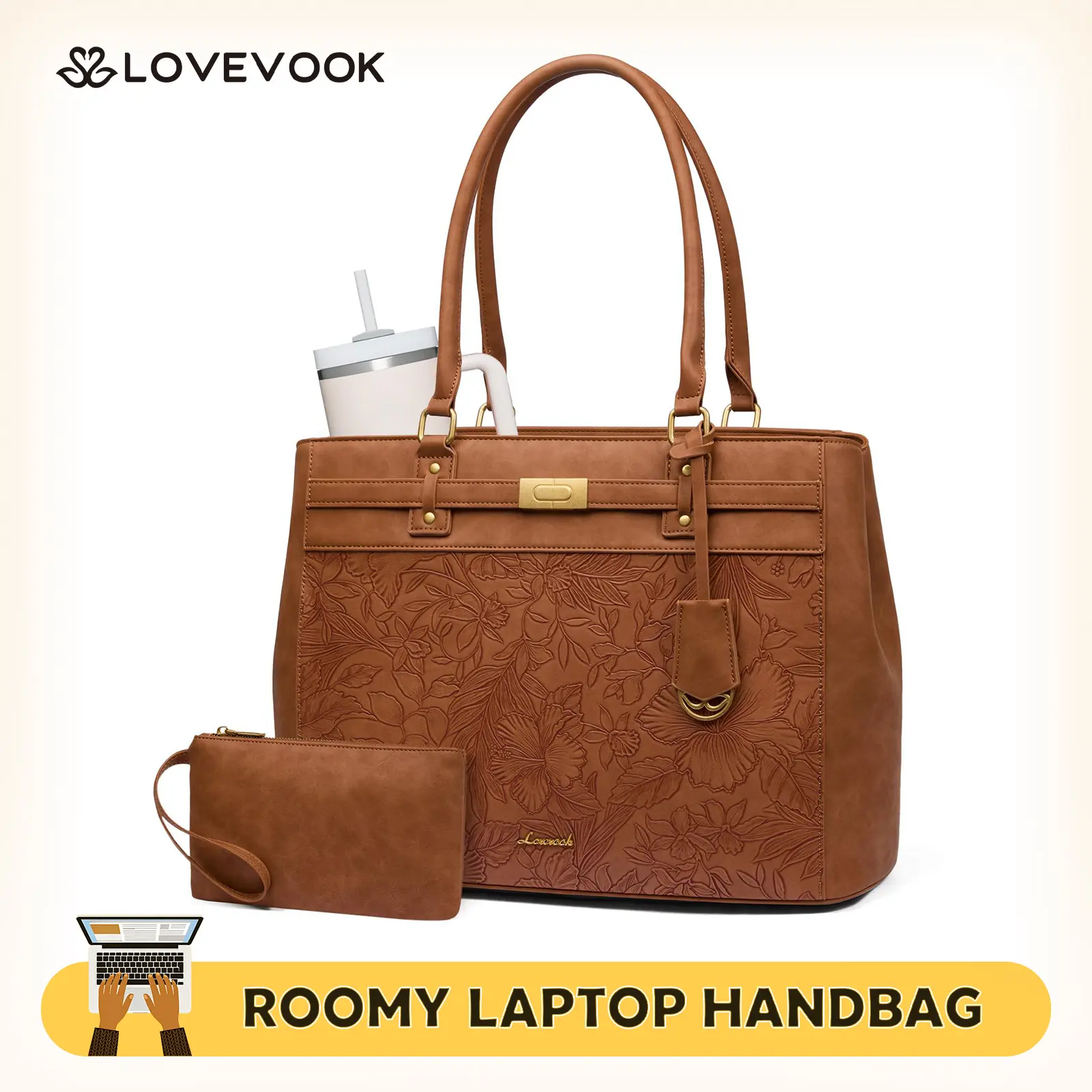 LOVEVOOK Laptop Tote Bag for Women, 15.6 Inch Waterproof Leather Work Computer Bag, Large Business Office Briefcase Shoulder Handbag Purse Gifts for Women back to shcool