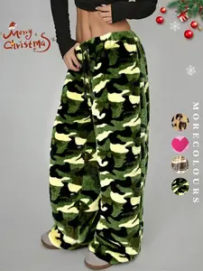 Women's Fuzzy Cloth Sleep Pants, Pajama, Casual Home Loungewear, Homewear, Fitted, Comfortable & Cozy, Ideal for Relaxing at Home, Multiple Colors & Styles Available, Nightwear