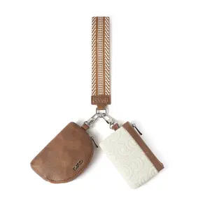 CLUCI TikTokShopSpringGlowUp Dual Pouch Wristlet Wallet for Women Clutch Zipper Coin Purse Detachable Keychain Wallet Mini Zip Gift Leather Compact Clip Durable purse women wallet women