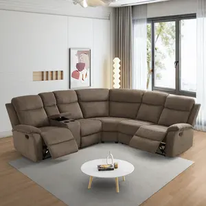 Manual Reclining Sectional Sofa Set, Living Room Furniture Sets,L Shaped Reclining Sectional Corner Couch, Comfy 6-Seat Corduroy Fabric Recliner Couch with Coffee Table/Cup Holders for Office