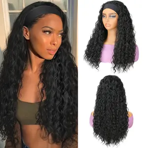 Curly Hair Headband Wig Synthetic Fiber Headband Wig Water Ripple Headband Wig No Glue Black Half Head Wig for Daily UseGifts for Women Gifts for Mom Lace Front Glueless Pre Plucked