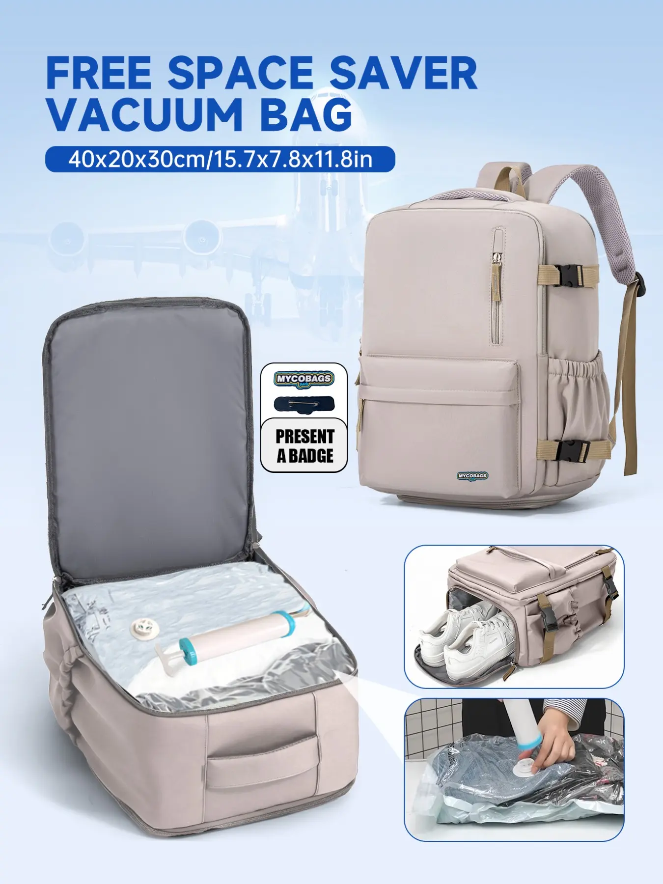 Durable Laptop Backpack with Shoe Compartment Measuring 40*30*20, Backpack for travel, Vacuum Compressed Travel Bag, Large Capacity Foldable Hiking Backpack, Lightweight Backpack, Traveler Essentials Backpack