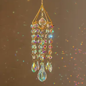 Crystal Suncatchers Hanging Wind Chime Style Garden Suncatcher Rainbow Maker Handmade Golden Plated Suncatcher