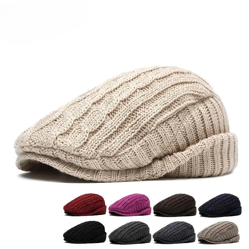 BIGWIG Winter Knitted Newsboy Cap, Warm Lined Flat-Top Cap, Outdoor Earflap Cap, Taxi Driver Gatsby Cap, Knitted Wool Cap, British Beret, Versatile Cap, Earflap Fleece-Lined Warm Duckbill Cap