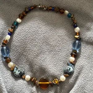 Ocean Blue Seashell & pearl Natural Gemstone Choker Necklace Handmade One of a Kind with Unique Beads and Centerpiece