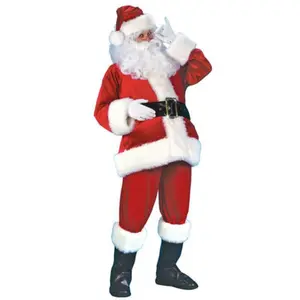 Christmas Santa Claus Cosplay Costume, Red Santa Zip-Up Coat + Pants + Hat + Belt + Beard + Shoes
