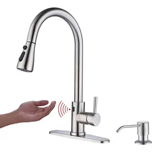 Touchless Kitchen Faucet with Pull Down Sprayer, Motion Sensor Kitchen Faucet with Kitchen Soap Dispenser, Single Kitchen Faucet High Arc Pull Out Faucet for Kitchen Sink RV,Brush Nickel