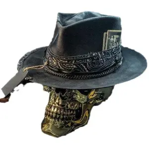 PearlFlick Halloween "Sad Reaper" Handmade Skull Cap Plush Denim Hat Masquerade Hat Mask Box Party Event Props Party Decoration Supplies Spooky