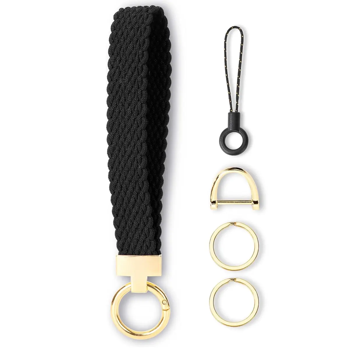 Keychain Wristlet, Stretchy Key Chain for Car Keys with 2 Keyrings and D ring, Cute Wrist Lanyard for Women Men