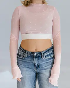 Heart Mesh Mock Neck Halftee