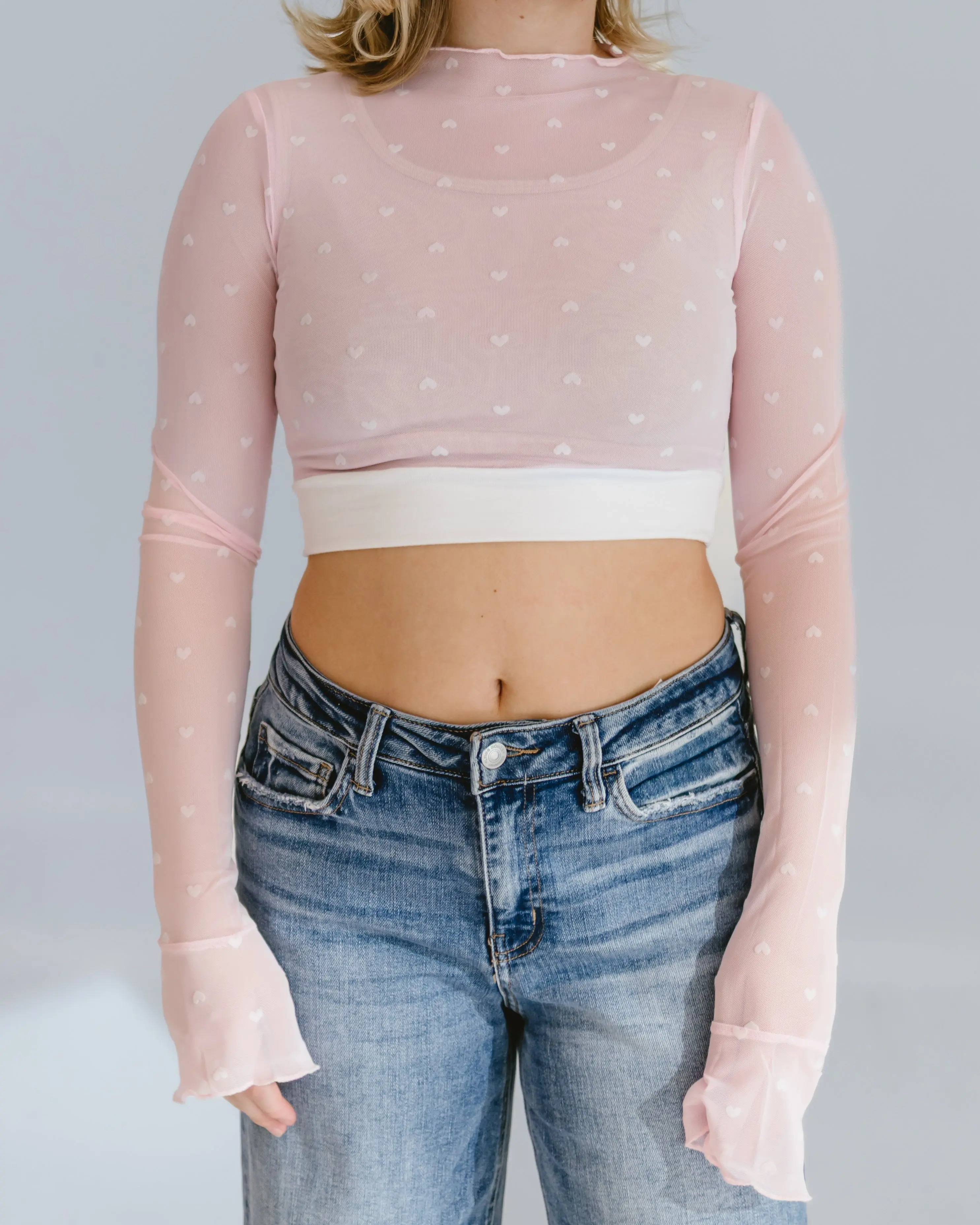 Heart Mesh Mock Neck Halftee