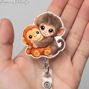 Cute Baby Monkey Badge Reel, Punch the Monkey Emotional Support Animal Retractable ID Holder
