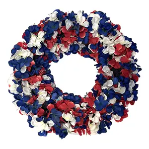 20inch Americana Mobiles Wreaths - Petals Three Colors, July 4th Wreath Patriotic, Boxwood Handcrafted Memorial Day Wreath Festival Garland Decoration Front Door Wall Home Decoration