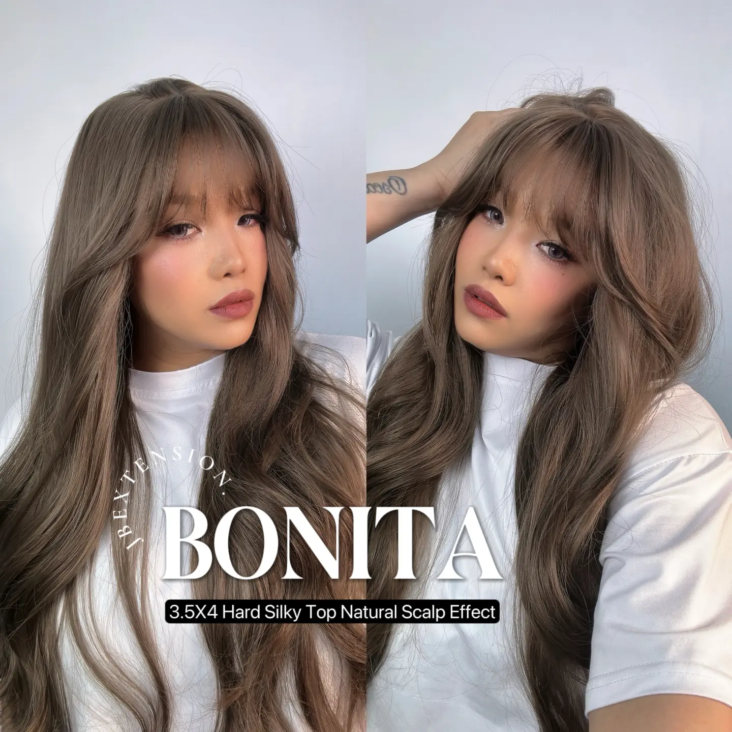 JBEXTENSION 26 Inches Scalpiana Brown Curly 3.5X4 Hard Silky Top Natural Scalp Effect Wig With Bangs BONITA