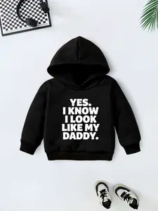 Cartoon Letter Print Hoodie, Comfortable Loose Fit Casual Top, Baby Toddler Hooded Sweatshirt, All Seasons Wear, Cute Style, Graphic Hoodie