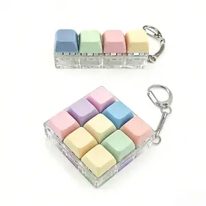 Mini Pastel Macaron LED Mechanical Keyboard Fidget Toy Keychain 9 Key Clicky Clicker Push Bubble Sensory Tool EDC Portable Pocket-Sized Stress Relief Anti Anxiety Decompression for Kids Adults Work Halloween Christmas Gifts