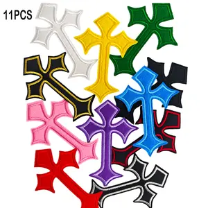 11PCS Color Cross Iron on Embroidered Patches Red Black Blue Red Purple Cross Appliques