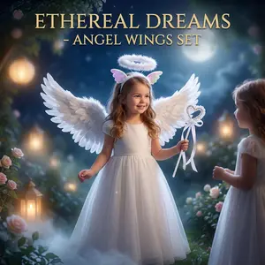 White feather wings as a back accessory, suitable for both children and adults, universal angel ring three-piece set, lightweight artificial feathers for stage performances, fairy and elf wing costume